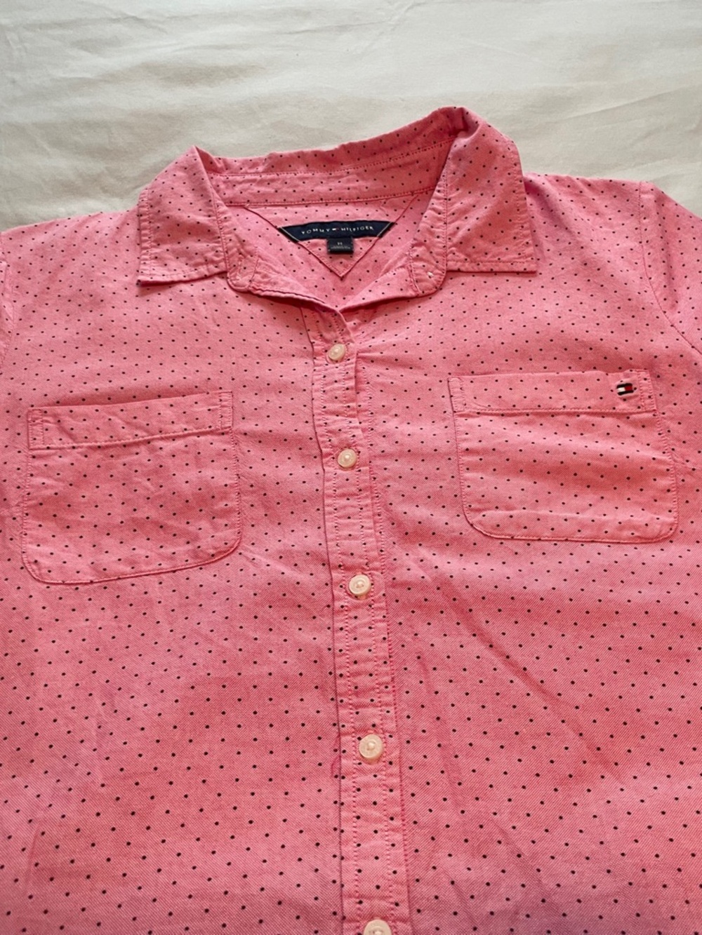Tommy Hilfiger Pink Dot Pocket Button-Up Blouse